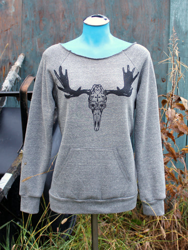Women's Grey Day of the Dead Moose Scoop Neck Sweatshirt