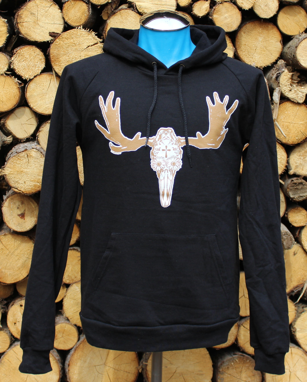 Unisex Black Day of the Dead Moose Pullover Hoodie