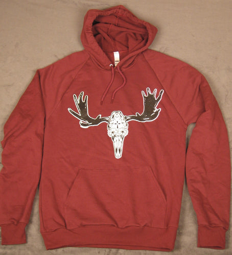 Unisex Maroon Day of the Dead Moose Pullover Hoodie